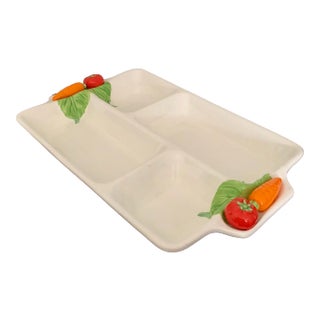 Vintage Japanese 4-Section Ceramic Serving Tray With Carrot Handles For Sale