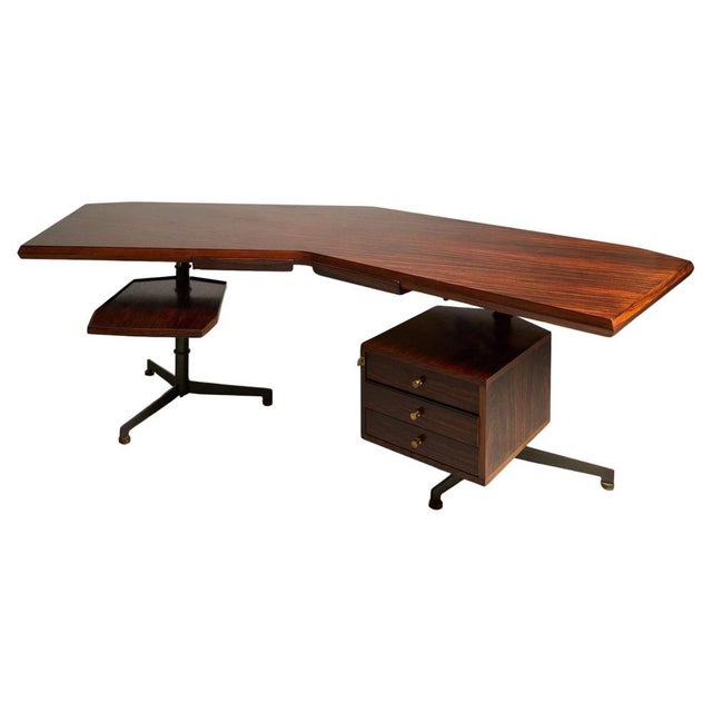 Wood Boomerang Executive Desk by Osvaldo Borsani for Tecno, 1960s For Sale - Image 12 of 12