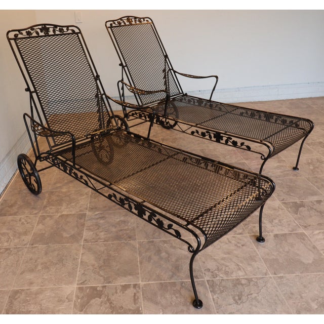 Black Sam Blount Company Wrought Iron Floral Chaise Loungers — Vintage Pair For Sale - Image 8 of 18