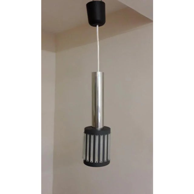 1970s Small Vintage Ceiling Lamp with Gray Metal Frame and Embedded Clear Plastic Bars, 1970s For Sale - Image 5 of 5