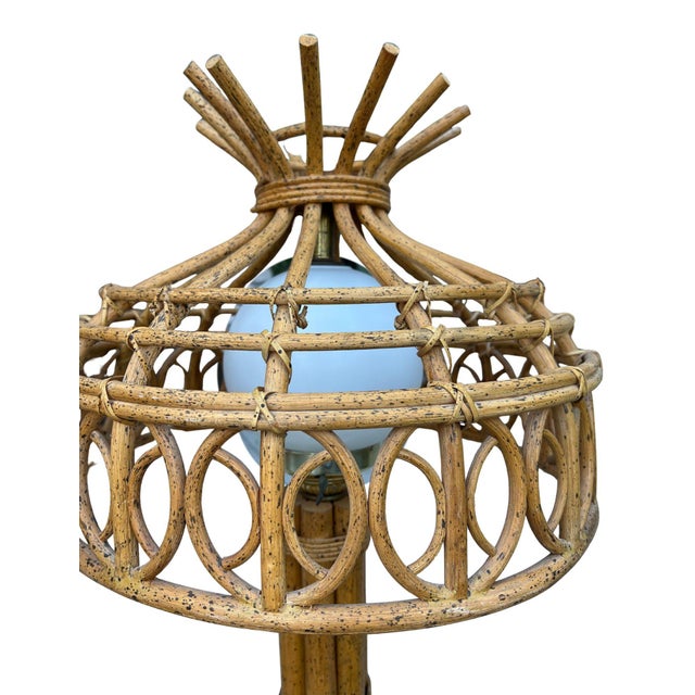 Vintage Bamboo Globe Table Lamps With Brass Base - Pair For Sale - Image 4 of 14