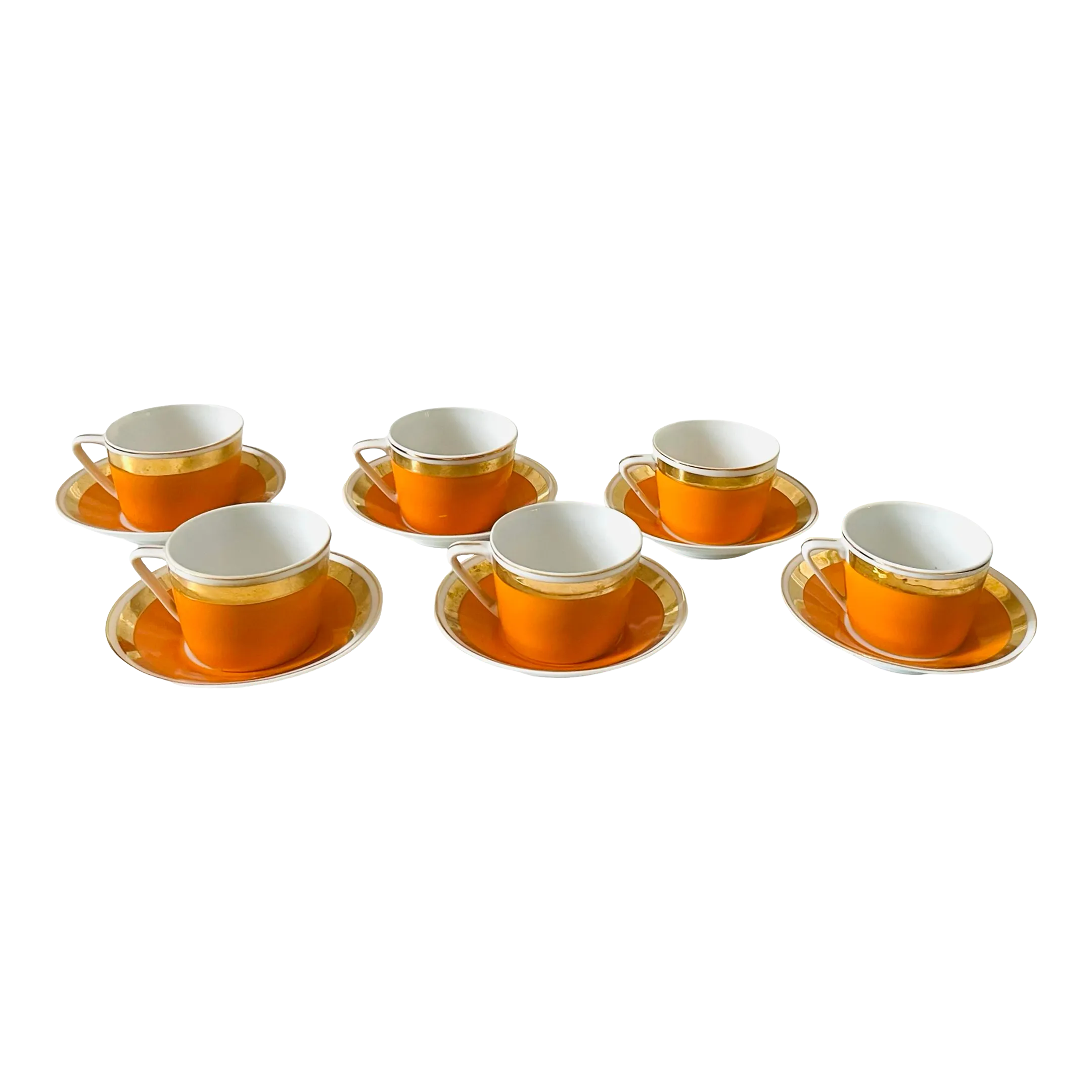 Mid Century Modern 1960's Vintage European Orange Gilt Espresso