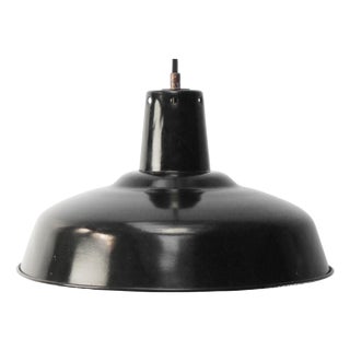 Vintage Industrial French Black Enamel Pendant Light For Sale