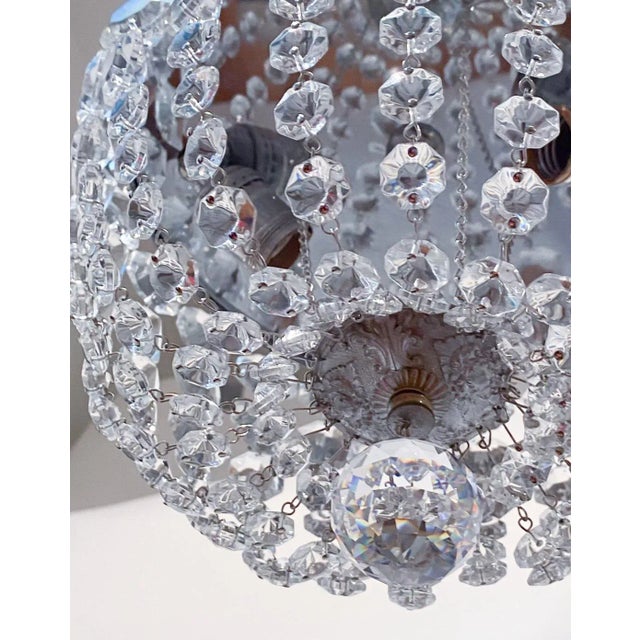 Italian Silver Rim Crystal Basket Pendant Light For Sale - Image 3 of 4