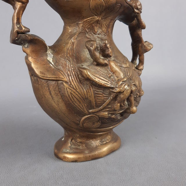 Metal Antique Art Nouveau Bronze Jug Vase with Sculptural Putti in Relief, 1890s For Sale - Image 7 of 13