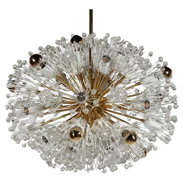 Eclipse Blowball Brass and Crystal Ceiling Light attributed to Emil Stejnar for Rupert Nikoll, 1950s For Sale