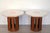 Designed and manufactured by Harvey Probber, these tables pair substantial terrazzo tops with walnut bases. They have age-...