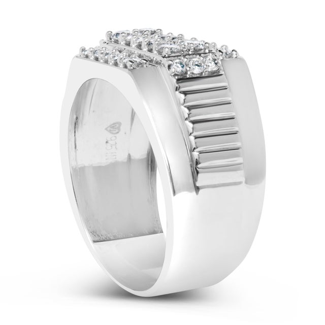 Haus of Brilliance Men's .925 Sterling Silver 1.00 Cttw Diamond Multi Row Band Ring - Size 10 For Sale - Image 4 of 6