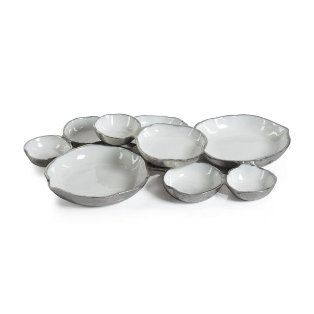 Traditional Cluster of Nine Round Serving Bowls with White Enamel Interior For Sale - Image 3 of 3