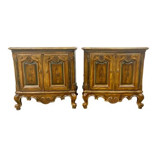 Drexel Heritage Brittany French Provincial Painted Walnut Louis XV Style Nightstands - a Pair - Vintage Late 20th Century For Sale