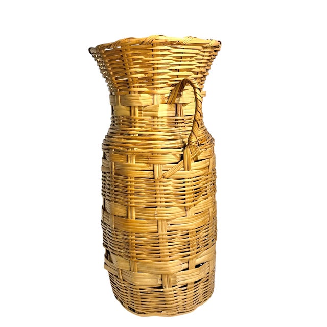 Antique French Provincial Wicker Basket Umbrella Stand For Sale - Image 4 of 17