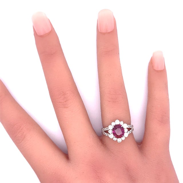 2.13 Carat No-Heat Ruby Diamond Platinum Halo Ring, Gia Certified, Size 5.75 For Sale In Los Angeles - Image 6 of 8