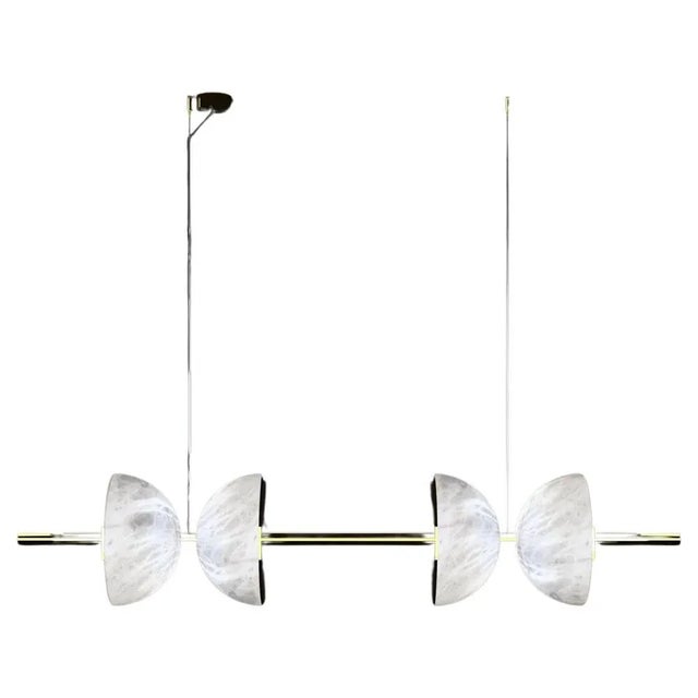 Contemporary Ermes Shiny Gold Metal and Alabaster Pendant Light 2 by Alabastro Italiano For Sale - Image 3 of 3