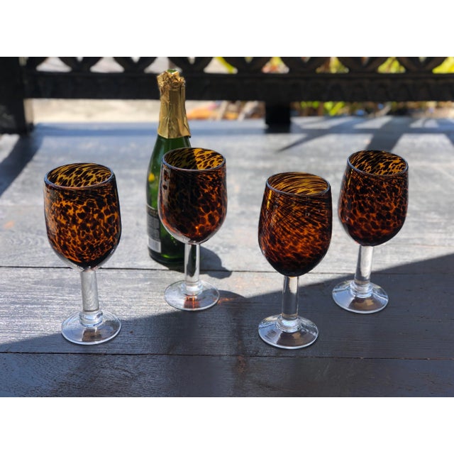 Hollywood Regency Vintage Faux Tortoise Shell Wine Glasses- Set of 4 For Sale - Image 3 of 10