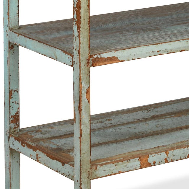 1950s Vintage Indian Distressed Blue Bookshelf, 1950s For Sale - Image 5 of 6