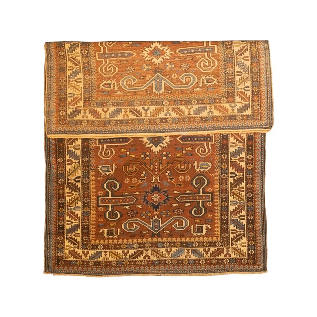 Antique Cacasian Perpedil Rug 3'4" x 4'9". Generally in scatter sizes, from eastern Caucasus, all wool; geometric small...