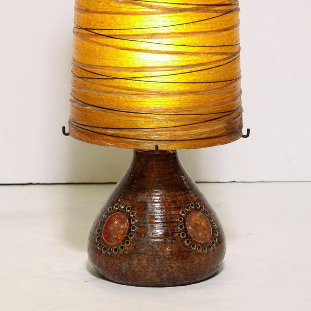 Mid-Century Modern Mid-Century Brutalist Ceramic Table Lamp With Horizontally Striated Resin Shade For Sale - Image 3 of 13