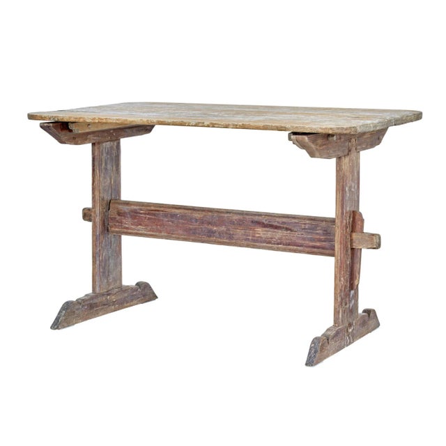 Red Antique Swedish Rustic Painted Trestle Table For Sale - Image 8 of 8
