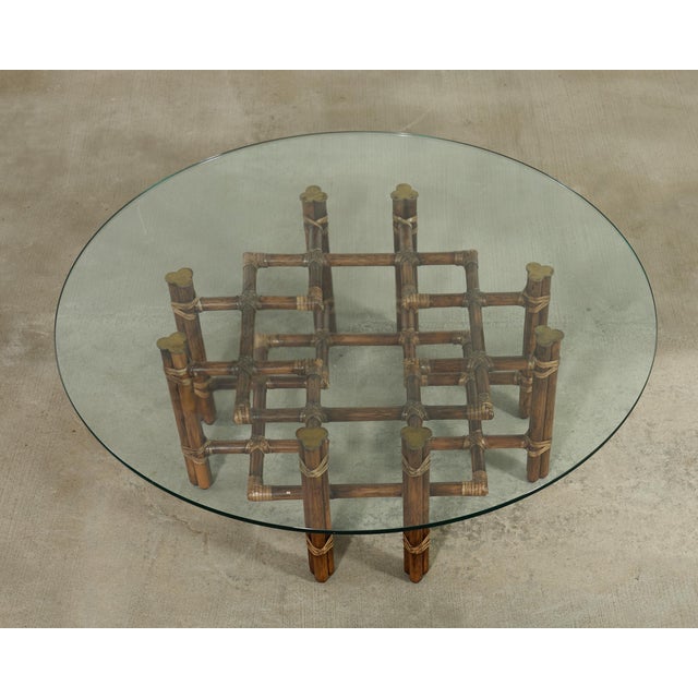 McGuire McGuire Organic Modern Lattice Rattan Brass Glass Cocktail Table For Sale - Image 4 of 18