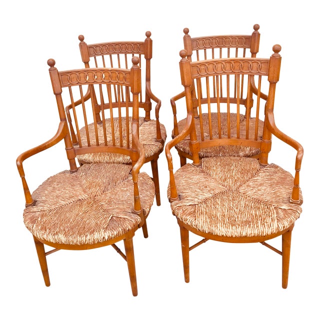 1950s Vintage Tomlinson Dining Chairs- Rush Seat Set of 4 For Sale