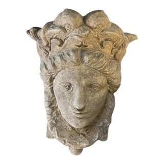 Vintage Neoclassical Cast Stone Maiden Wall Pocket For Sale