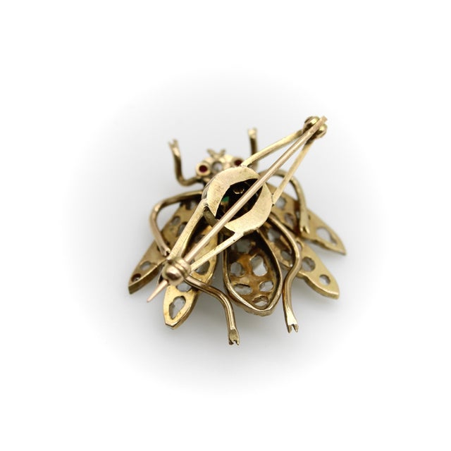 Late 19th Century Victorian 14k Gold Rose Cut Diamond Winged “En Tremblant” Insect Brooch For Sale - Image 9 of 10