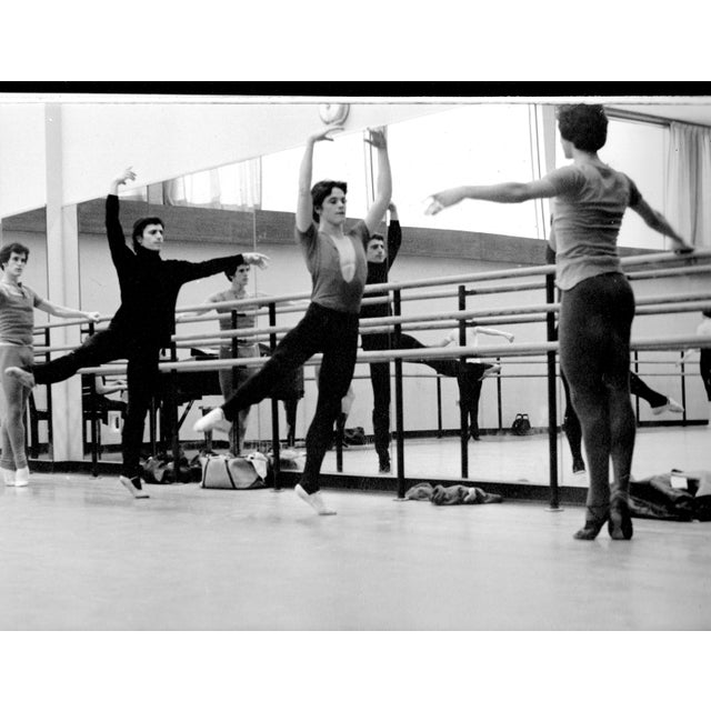 Stars of the American Ballet Theatre Edward Villela and Helgi Tomassen at the bar in 1974 for a practice and workout...