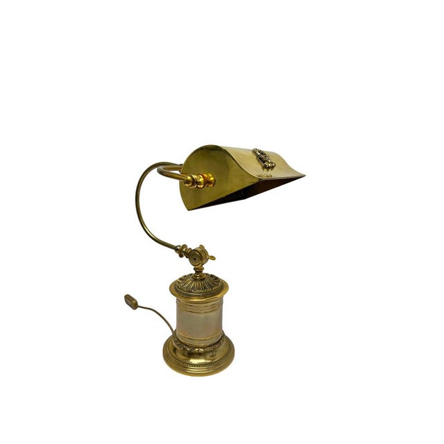 Metal French Adjustable Bankers Desk Lamp in Brass, 1960s For Sale - Image 7 of 17