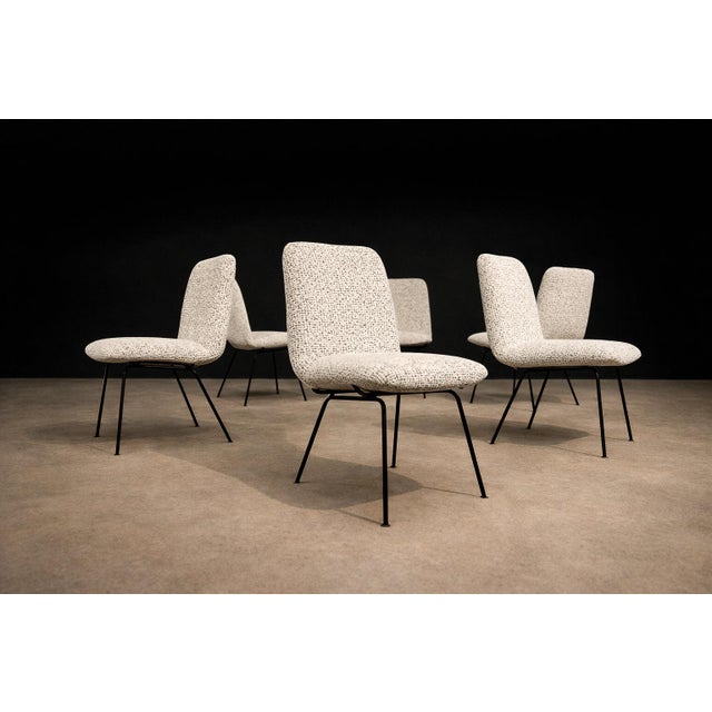 Light Gray Set of Six Dining Chairs in Metal and Boucle by Carlo Hauner, Brazil, 1950s For Sale - Image 8 of 15