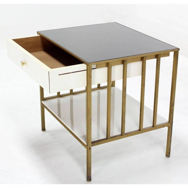 Solid Brass Mid Century Modern End Side Table One Drawer Stand Smoked Glass Top For Sale - Image 6 of 10