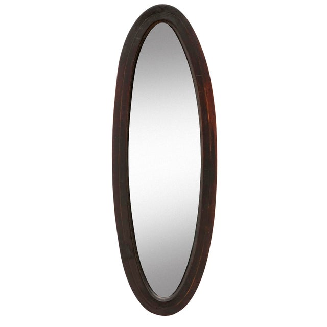 Art Deco 1940s Slender Ebonized Mahogany Oval Mirrors; A Pair For Sale - Image 3 of 7