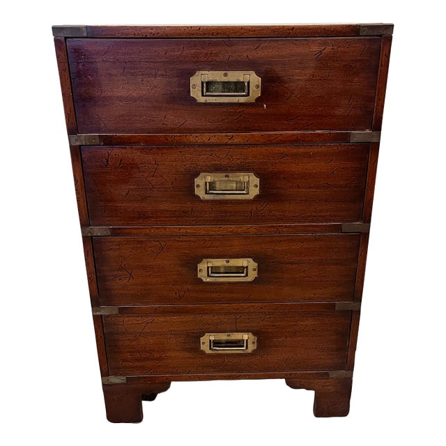1970s Small 4 Drawer Campaign Chest Cabinet For Sale