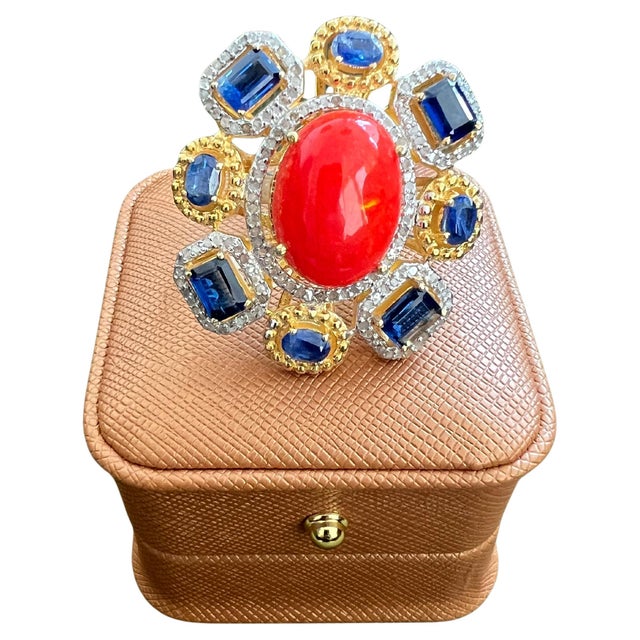 Bochic "Orient" Vintage Diamond, Blue Sapphire & Opal Ring Set 18K Gold & Silver For Sale - Image 15 of 18