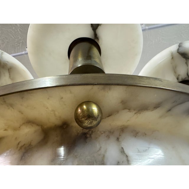 Art Deco Alabaster and Brass 8-Arm Chandelier, 1930s For Sale - Image 6 of 17