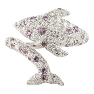 Dolphin Cluster Diamond Bypass Ring Size 7 (All Sizes Available) For Sale