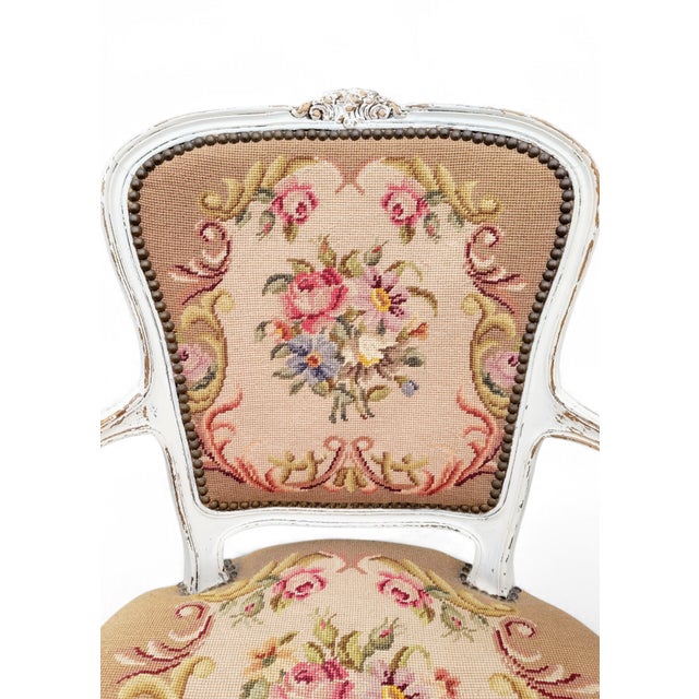 1920s French Louis XV Style Armchair with Hand-Embroidered Floral Needlepoint, 1920s For Sale - Image 5 of 18