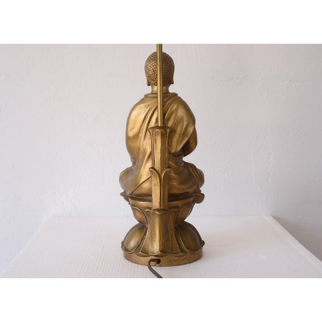 1950s Hollywood Regency Gold Ceramic Buddha Table Lamp For Sale - Image 11 of 17