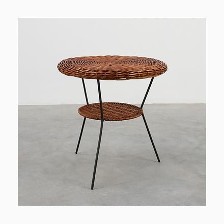 Mid-Century Woven Rattan, Wicker and Iron Two-Tier Round Coffee Table, Italy, 1960s For Sale - Image 13 of 13