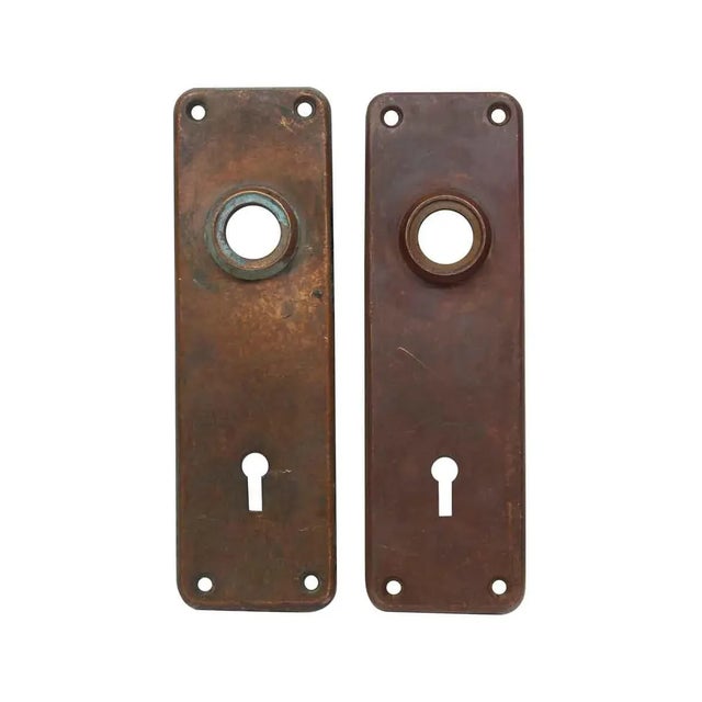 Pair of Antique 6.5 In. Bronze Sargent Door Back Plates For Sale - Image 6 of 6