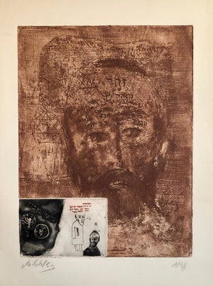 Zvi Milshtein, Zohar Kabbalah Portrait French Jewish Surrealist Aquatint Etching Hebrew Judaica