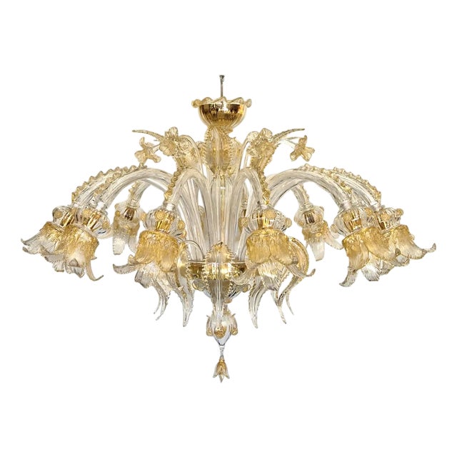 Opulent Gold and Clear Murano Glass Chandelier with Flowers and Leaves by Simoeng for Simoeng For Sale