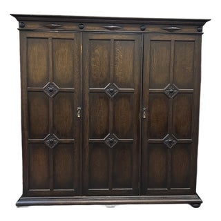 Antique English Oak Jacobean Revival Armoire c.1910 For Sale