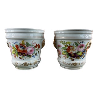 Hand-Painted Porcelain Jardinieres, Early 1900s, Set of 2 For Sale