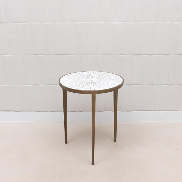 Side Table in White Shagreen and Mother of Pearl With Bronze Patina Brass by R&y Augousti For Sale - Image 9 of 10