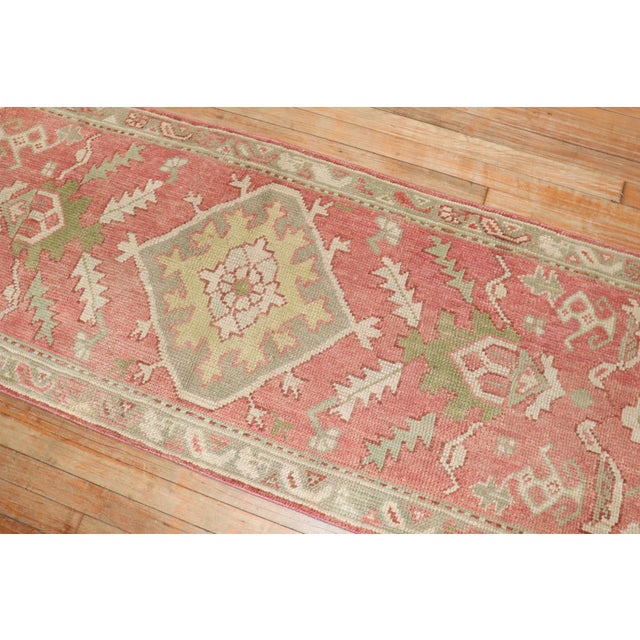 Early 20th Century Narrow Antique Turkish Oushak PinkRunner - 2'5" X 12'6" For Sale - Image 5 of 7