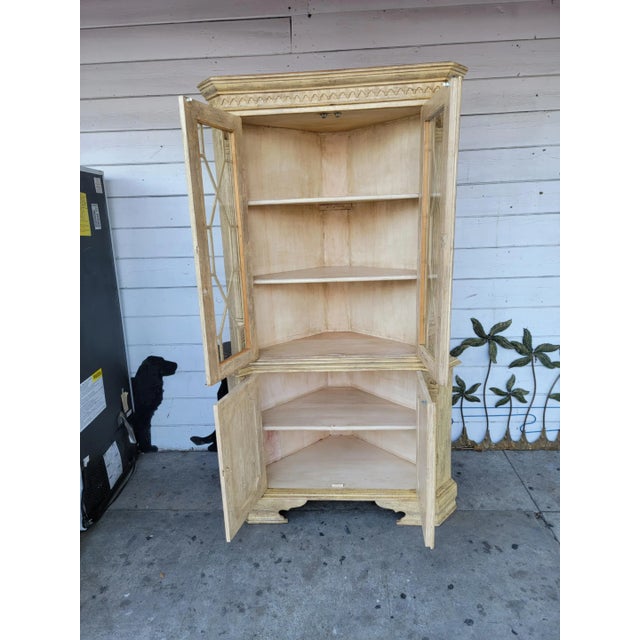 1980s Rustic Carved Wood Corner Hutch Cabinet For Sale - Image 17 of 18