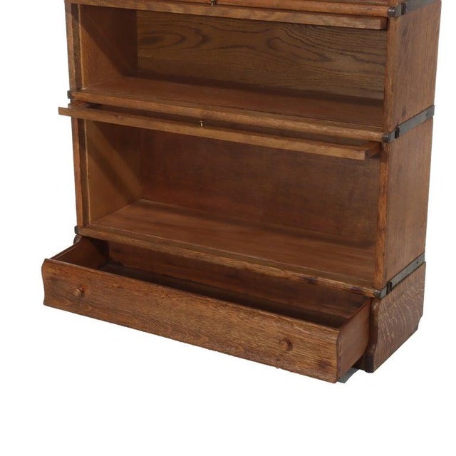 Brown Antique Globe Wernicke Arts & Crafts Oak 3-Stack Barrister Bookcase C1920 For Sale - Image 8 of 11