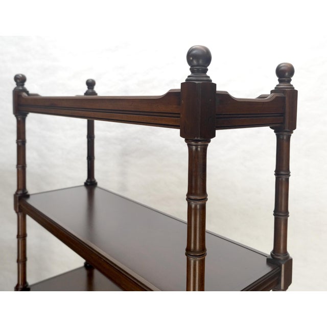 Pair of 6 Tier Faux Bamboo Bottom Drawer Cherry Bookcases Round Ball Finials For Sale - Image 11 of 14