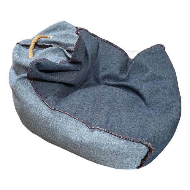 Nautical Two Toned Denim Lounge Bean Bag Chair For Sale