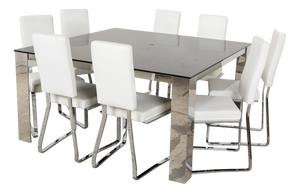 Glass and Leather Dining Table and Chairs from Bacher, Set of 9